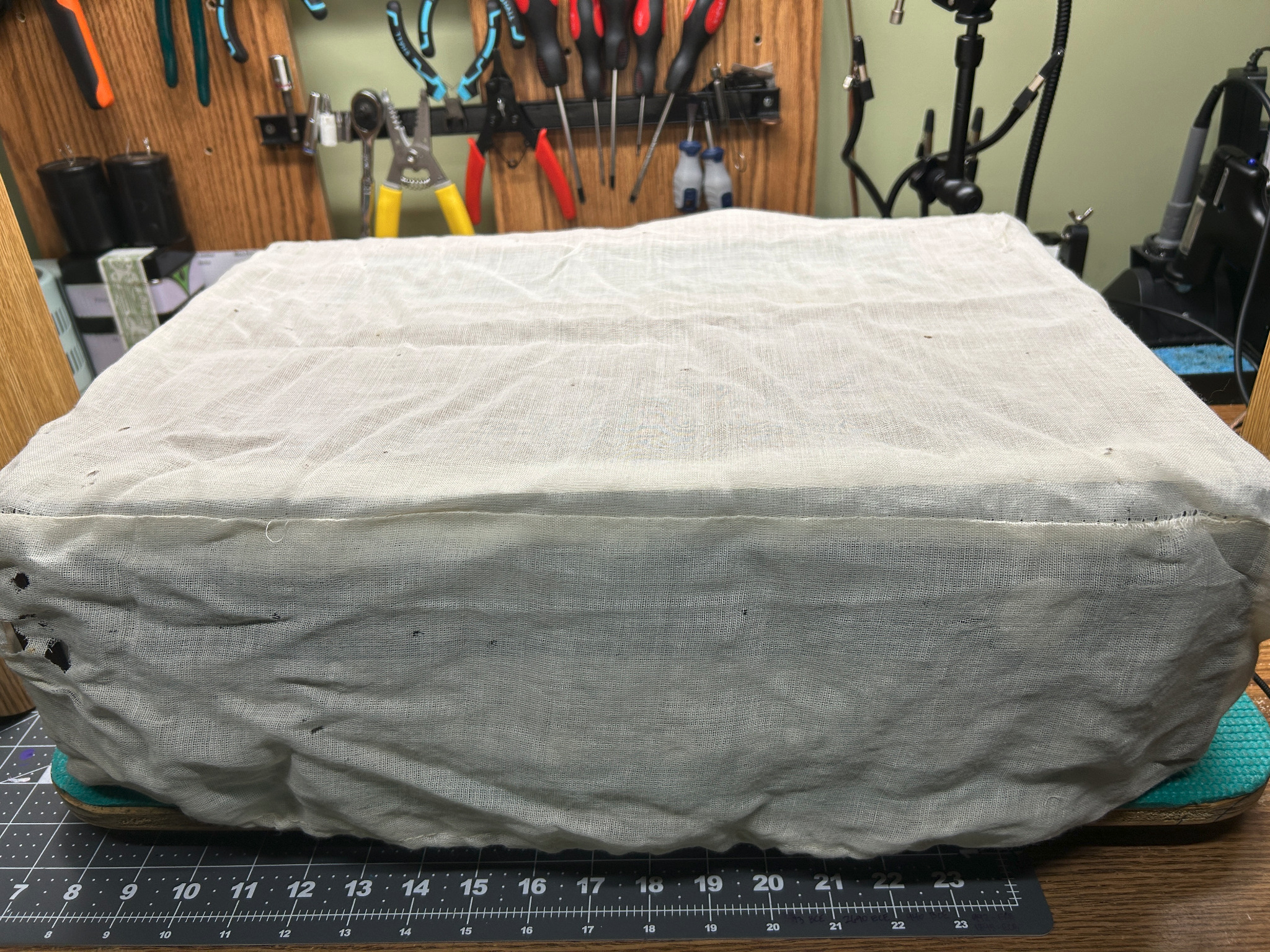 Original cloth shroud retained with the Pioneer SX-828